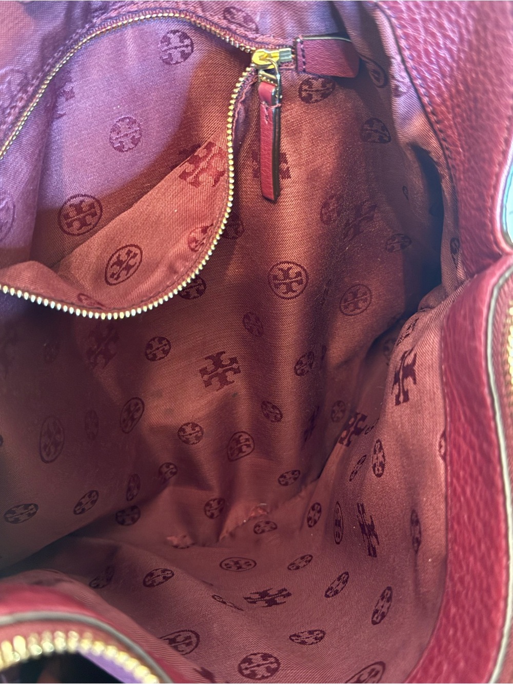 Tory Burch Harper Leather Tote Shoulder Bag Burgundy Gold Chain - Picture 11 of 16